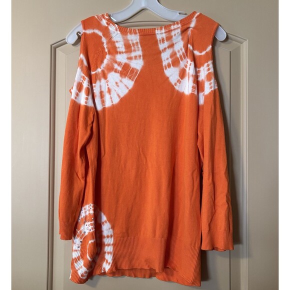Roz & Ali Orange Lightweight Open Shoulder 3/4 Sleeve Sweater Size Large Preown - Picture 7 of 8
